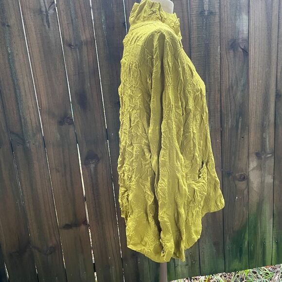CHALET ET CECI KEHLANI Chartreuse Crinkled Convertible Collar SHIRT TOP XL - Picture 5 of 9